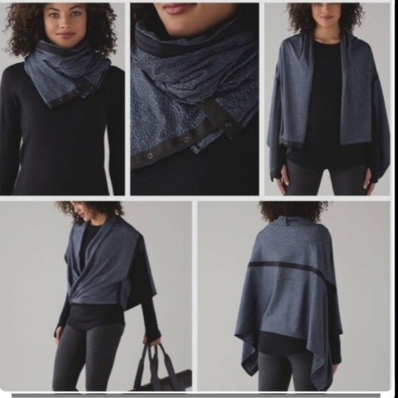Lululemon Vinyasa Scarf Wrap Scarf / Color Blue Gray Black ROSJ/BLK - Picture 4 of 14
